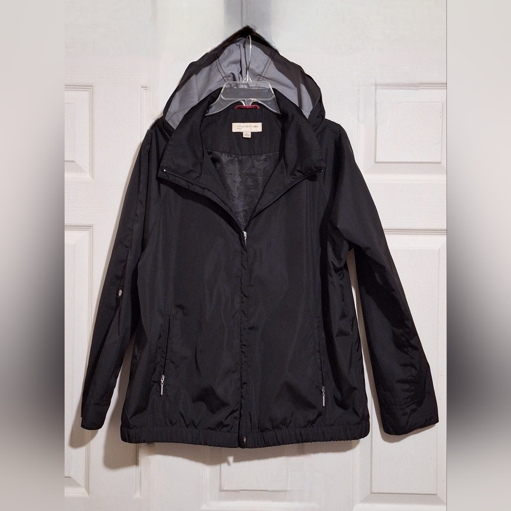 'Jones New York Sport' black & pink Windbreaker jacket, rain jacket, lined Sz. L - Picture 5 of 8